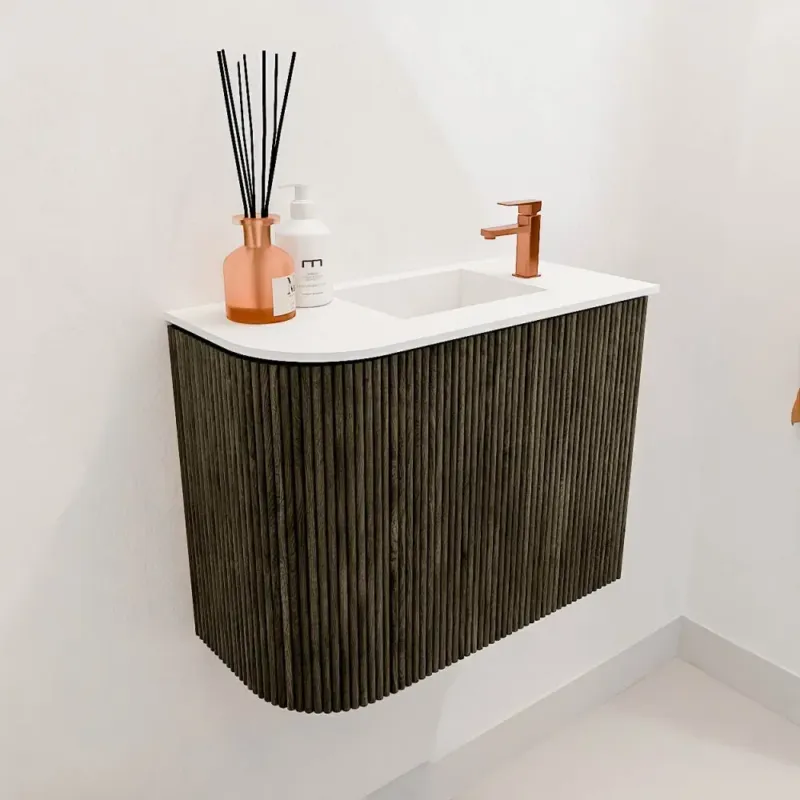 Mondiaz Joya 50cm toiletmeubel ronding links shadow met wastafel faye rechts 1 kraangat talc Direct Verzonden