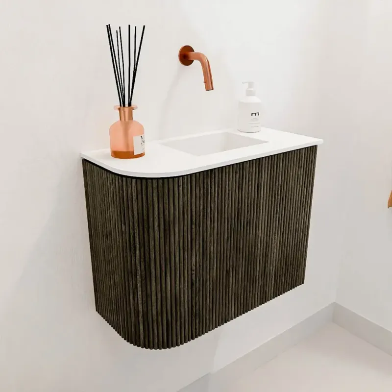 Gecertificeerd Mondiaz Joya 50cm toiletmeubel ronding links shadow met wastafel faye rechts zonder kraangat talc