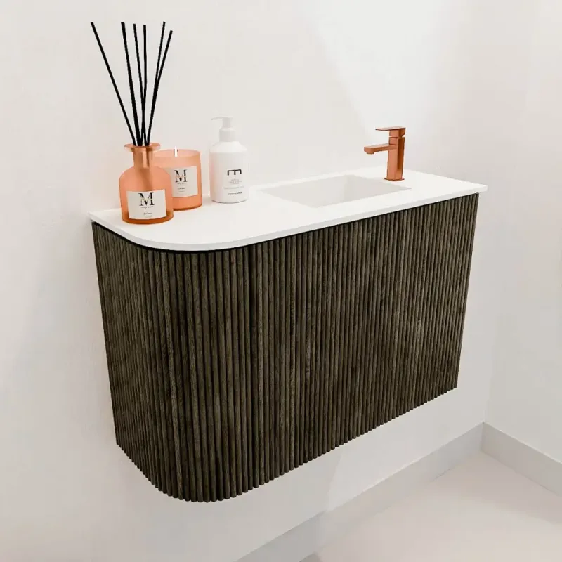 Mondiaz Joya 60cm toiletmeubel ronding links shadow met wastafel faye rechts 1 kraangat talc Veilige Betaling