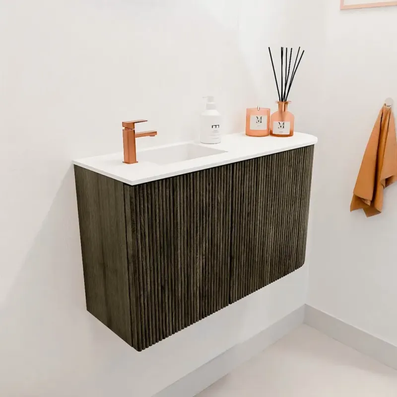 Mondiaz Joya 70cm toiletmeubel ronding rechts shadow met wastafel faye links 1 kraangat talc Gecertificeerd