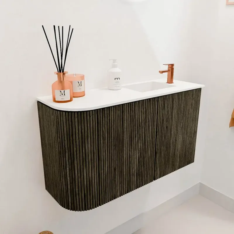 Mondiaz Joya 70cm toiletmeubel ronding links shadow met wastafel faye rechts 1 kraangat talc Beperkte Voorraad