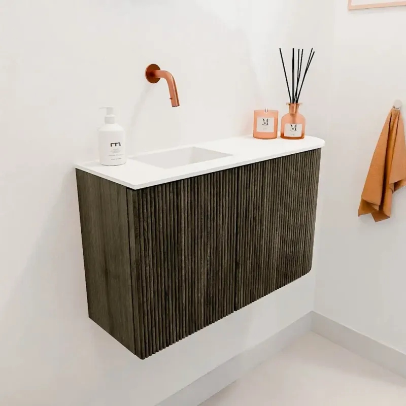 Gecertificeerd Mondiaz Joya 70cm toiletmeubel ronding rechts shadow met wastafel faye links zonder kraangat talc