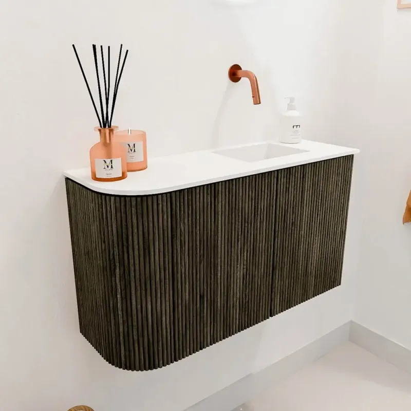 Laatste Versie Mondiaz Joya 70cm toiletmeubel ronding links shadow met wastafel faye rechts zonder kraangat talc
