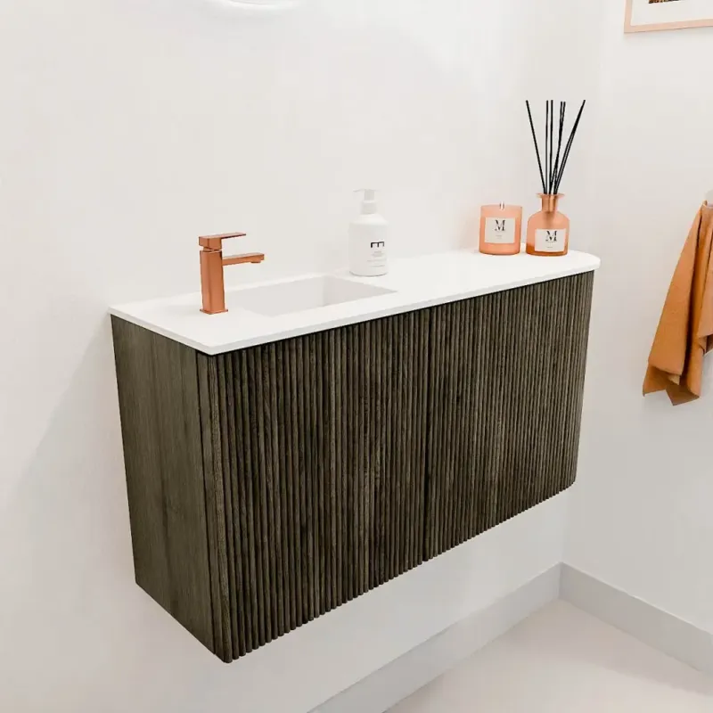 Mondiaz Joya 80cm toiletmeubel ronding rechts shadow met wastafel faye links 1 kraangat talc Beperkte Voorraad