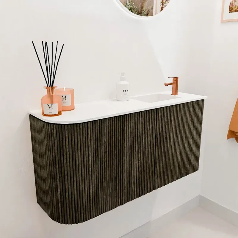 Betrouwbaar Mondiaz Joya 80cm toiletmeubel ronding links shadow met wastafel faye rechts 1 kraangat talc