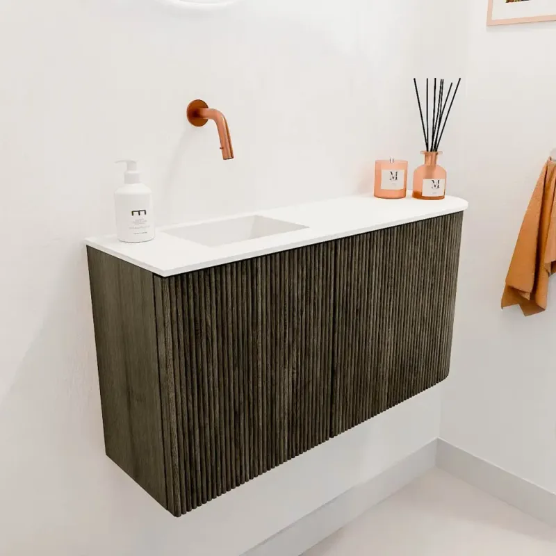 Mondiaz Joya 80cm toiletmeubel ronding rechts shadow met wastafel faye links zonder kraangat talc Hoge Kwaliteit