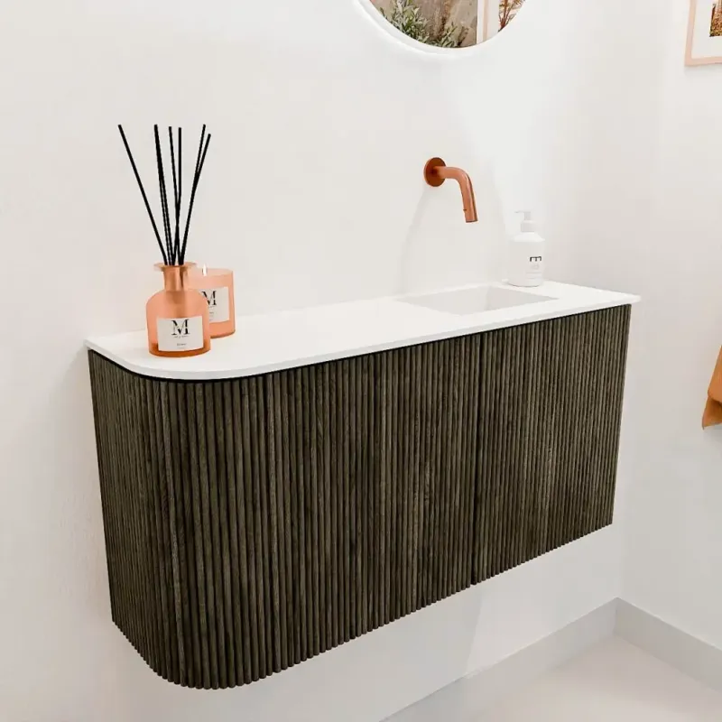 Mondiaz Joya 80cm toiletmeubel ronding links shadow met wastafel faye rechts zonder kraangat talc Tijdelijk Beschikbaar