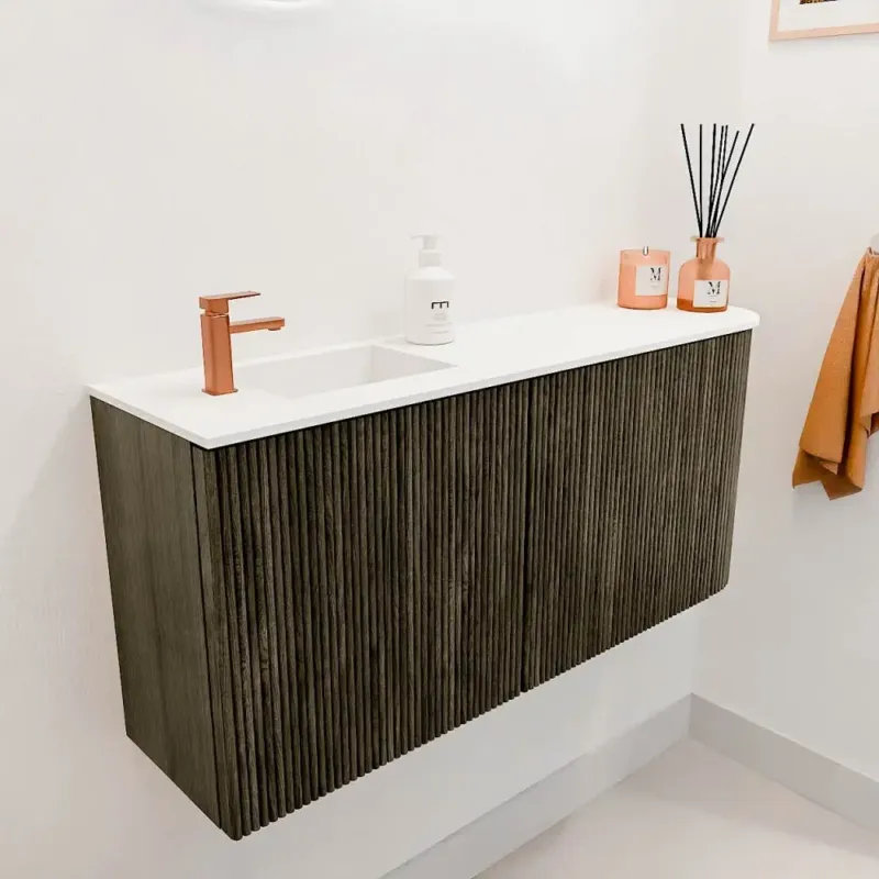 Mondiaz Joya 90cm toiletmeubel ronding rechts shadow met wastafel faye links 1 kraangat talc Weekendaanbieding