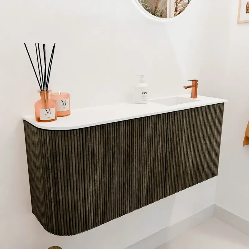 Mondiaz Joya 90cm toiletmeubel ronding links shadow met wastafel faye rechts 1 kraangat talc Exclusieve Aanbieding