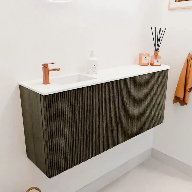 Nu Kopen Mondiaz Joya 100cm toiletmeubel ronding rechts shadow met wastafel faye links 1 kraangat talc