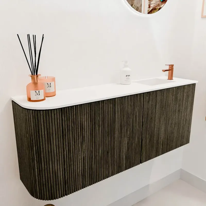 Mondiaz Joya 100cm toiletmeubel ronding links shadow met wastafel faye rechts 1 kraangat talc Meest Verkocht
