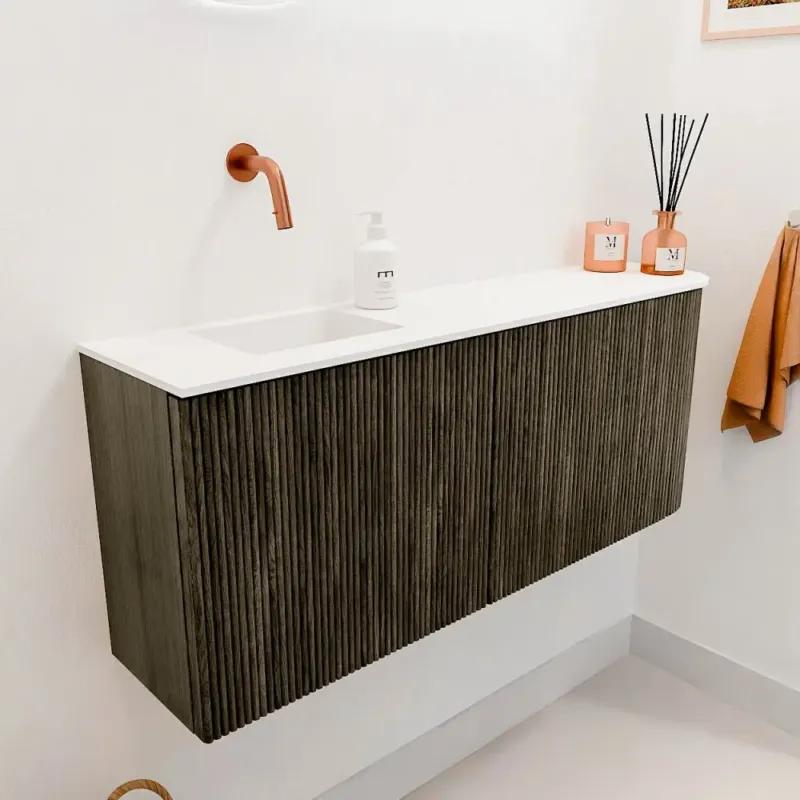 Rechtstreeks Van De Fabrikant Mondiaz Joya 100cm toiletmeubel ronding rechts shadow met wastafel faye links zonder kraangat talc