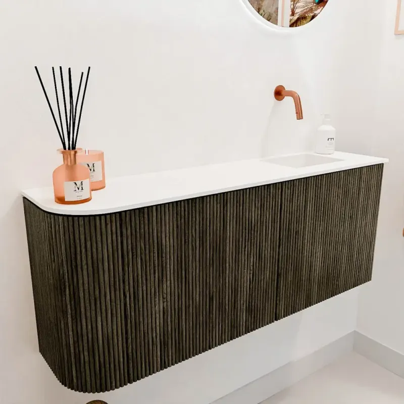 Gecertificeerd Mondiaz Joya 100cm toiletmeubel ronding links shadow met wastafel faye rechts zonder kraangat talc