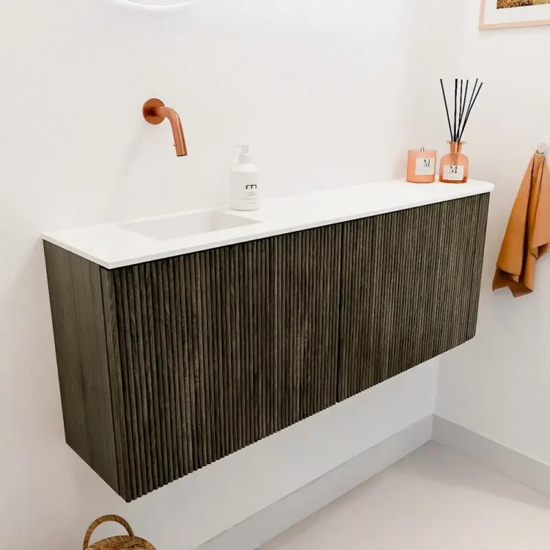 Mondiaz Joya 110cm toiletmeubel ronding rechts shadow met wastafel faye links zonder kraangat talc Betaalbaar