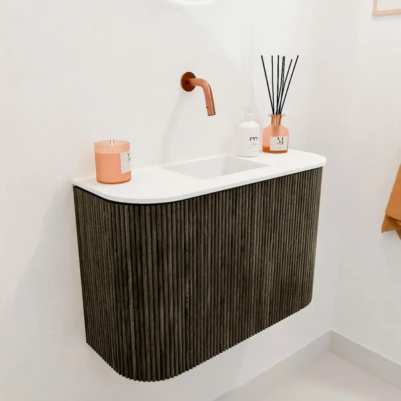 Mondiaz Joya 65cm toiletmeubel ronding links/rechts shadow met wastafel faye midden zonder kraangat talc Hete Deal