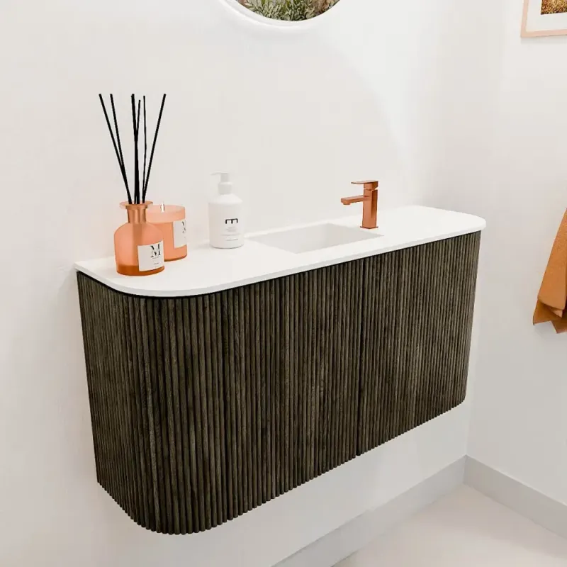 Lage Prijs Mondiaz Joya 85cm toiletmeubel ronding links/rechts shadow met wastafel faye midden 1 kraangat talc