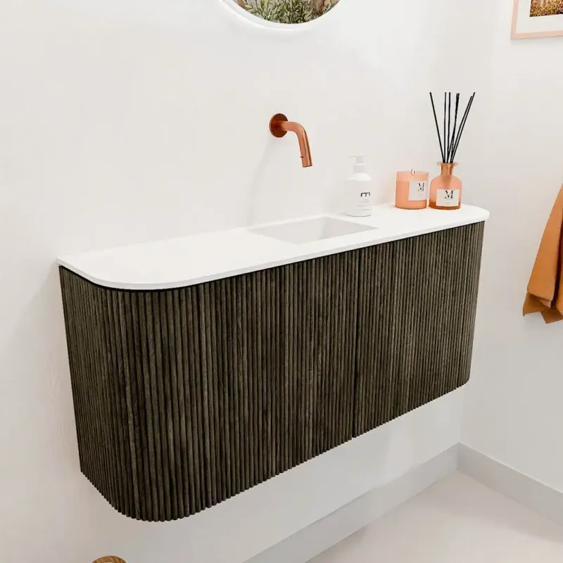 Alleen Vandaag Mondiaz Joya 95cm toiletmeubel ronding links/rechts shadow met wastafel faye midden zonder kraangat talc