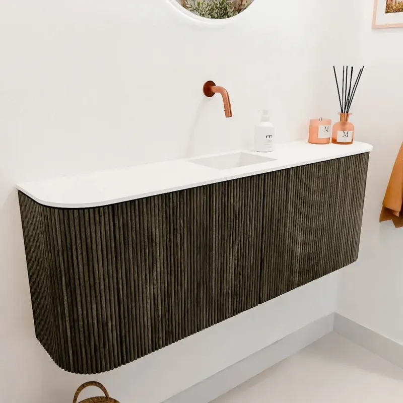 Laatste Versie Mondiaz Joya 115cm toiletmeubel ronding links/rechts shadow met wastafel faye midden zonder kraangat talc
