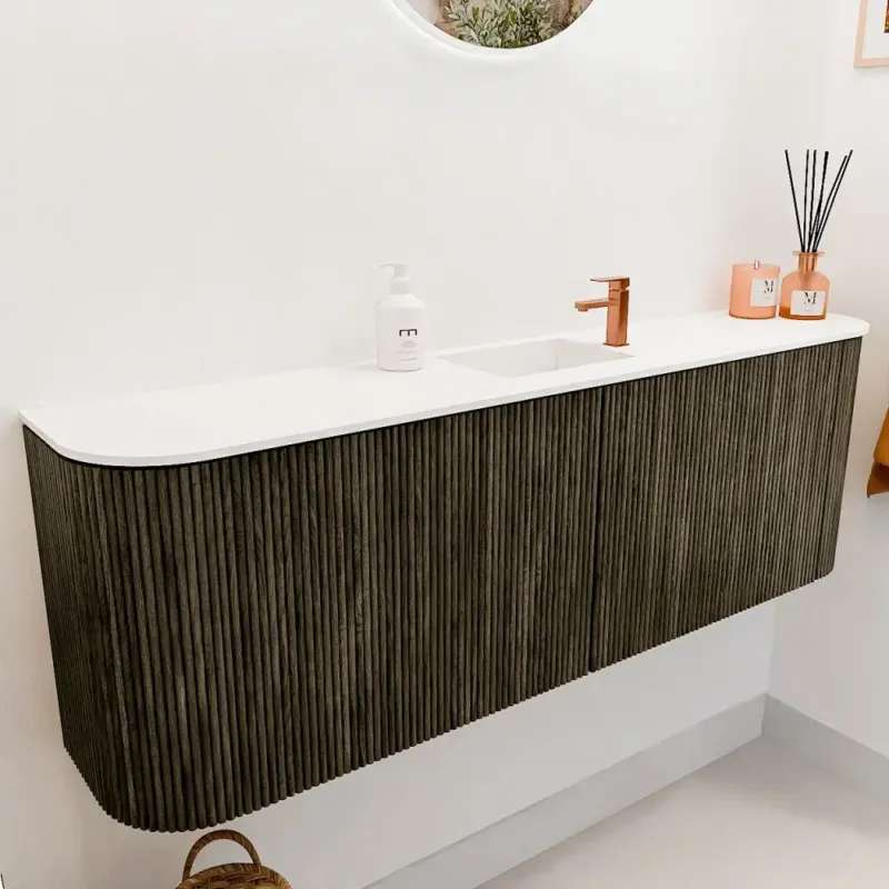 Express Levering Mondiaz Joya 125cm toiletmeubel ronding links/rechts shadow met wastafel faye midden 1 kraangat talc
