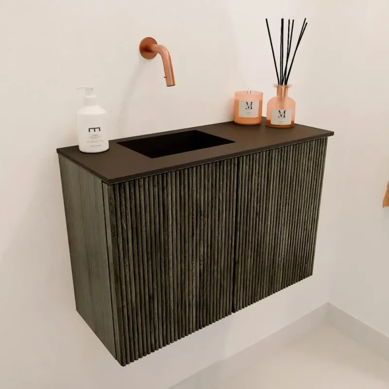 Weekendaanbieding Mondiaz Joya 60cm toiletmeubel shadow met wastafel faye links zonder kraangat urban