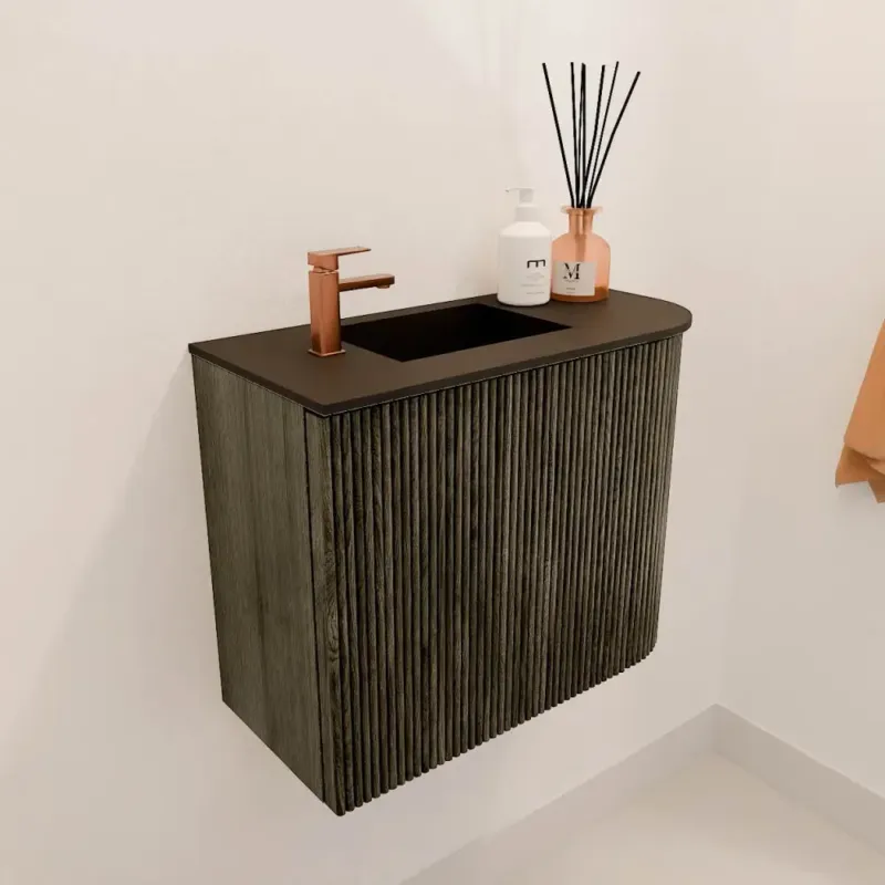 Exclusieve Aanbieding Mondiaz Joya 50cm toiletmeubel ronding rechts shadow met wastafel faye links 1 kraangat urban
