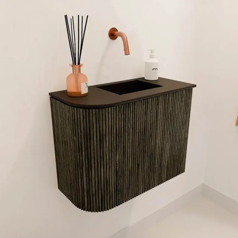 Beperkte Voorraad Mondiaz Joya 50cm toiletmeubel ronding links shadow met wastafel faye rechts zonder kraangat urban