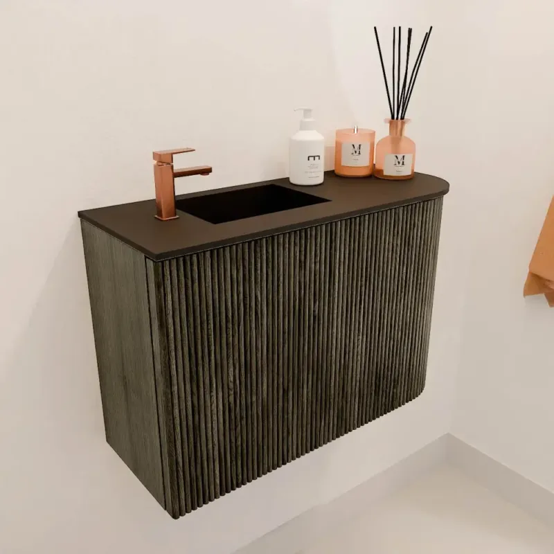 Mondiaz Joya 60cm toiletmeubel ronding rechts shadow met wastafel faye links 1 kraangat urban Alleen Vandaag