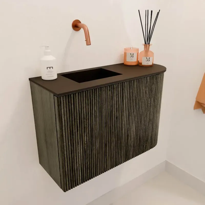 Mondiaz Joya 60cm toiletmeubel ronding rechts shadow met wastafel faye links zonder kraangat urban Bestseller