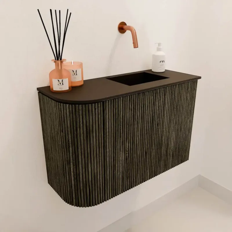 Direct Beschikbaar Mondiaz Joya 60cm toiletmeubel ronding links shadow met wastafel faye rechts zonder kraangat urban