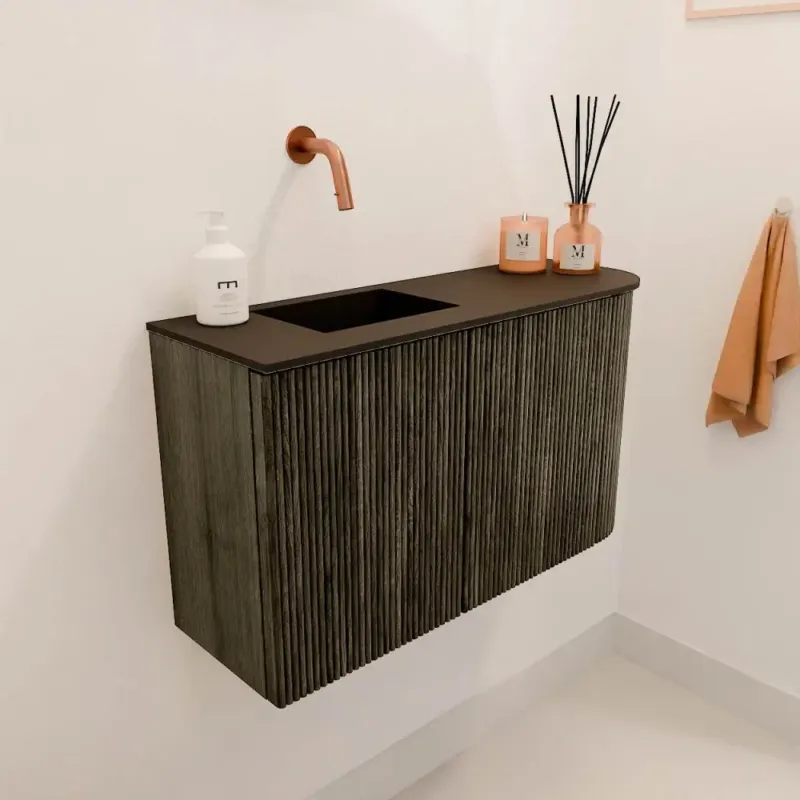 Meest Verkocht Mondiaz Joya 70cm toiletmeubel ronding rechts shadow met wastafel faye links zonder kraangat urban