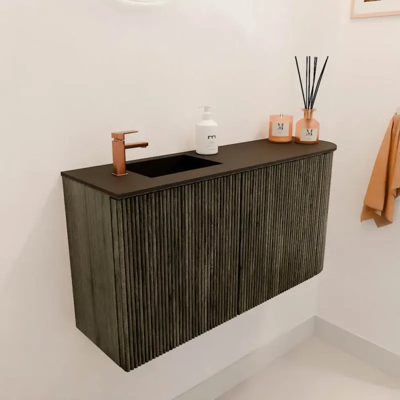 Mondiaz Joya 80cm toiletmeubel ronding rechts shadow met wastafel faye links 1 kraangat urban Weekendaanbieding