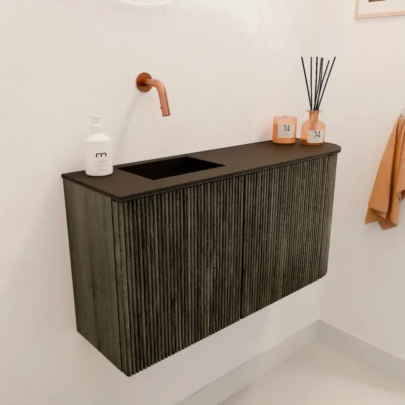 Speciale Aanbieding Mondiaz Joya 80cm toiletmeubel ronding rechts shadow met wastafel faye links zonder kraangat urban