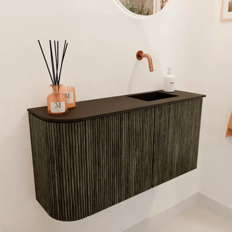 Mondiaz Joya 80cm toiletmeubel ronding links shadow met wastafel faye rechts zonder kraangat urban Op = Op