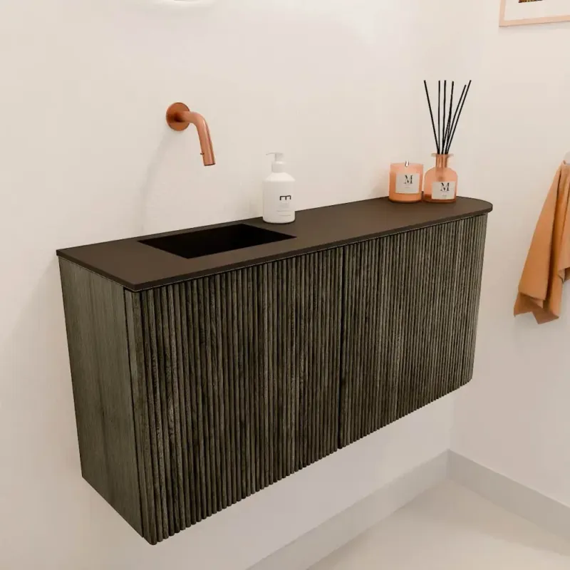 Express Levering Mondiaz Joya 90cm toiletmeubel ronding rechts shadow met wastafel faye links zonder kraangat urban