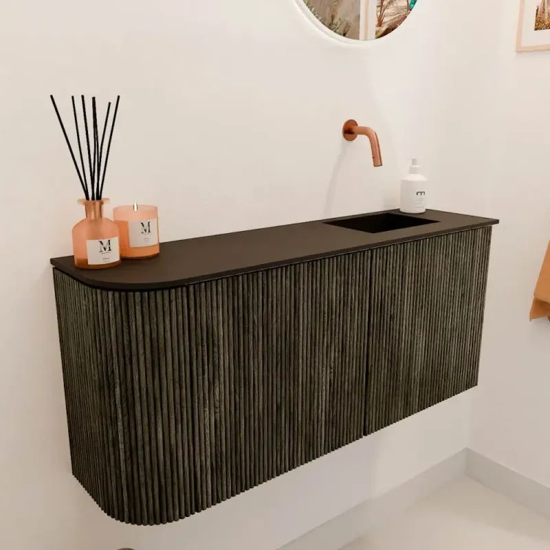 Uitverkoop Mondiaz Joya 90cm toiletmeubel ronding links shadow met wastafel faye rechts zonder kraangat urban