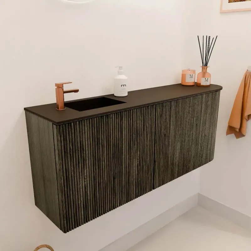 Mondiaz Joya 100cm toiletmeubel ronding rechts shadow met wastafel faye links 1 kraangat urban Flitsaanbieding