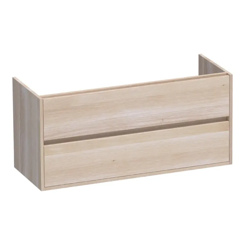 Beperkte Voorraad Brauer Adore onderkast 120cm met 2 softclose lades en 1 sifon uitsparing lamellen eiken wit