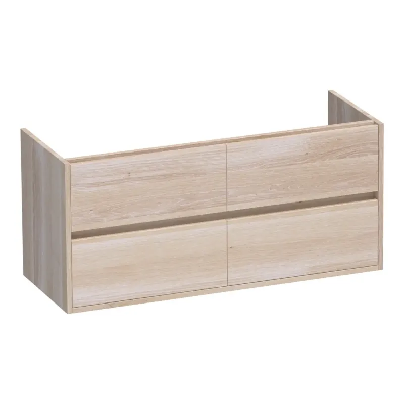 Brauer Adore onderkast 120cm met 4 softclose lades en 2 sifon uitsparingen lamellen eiken wit Finale Uitverkoop