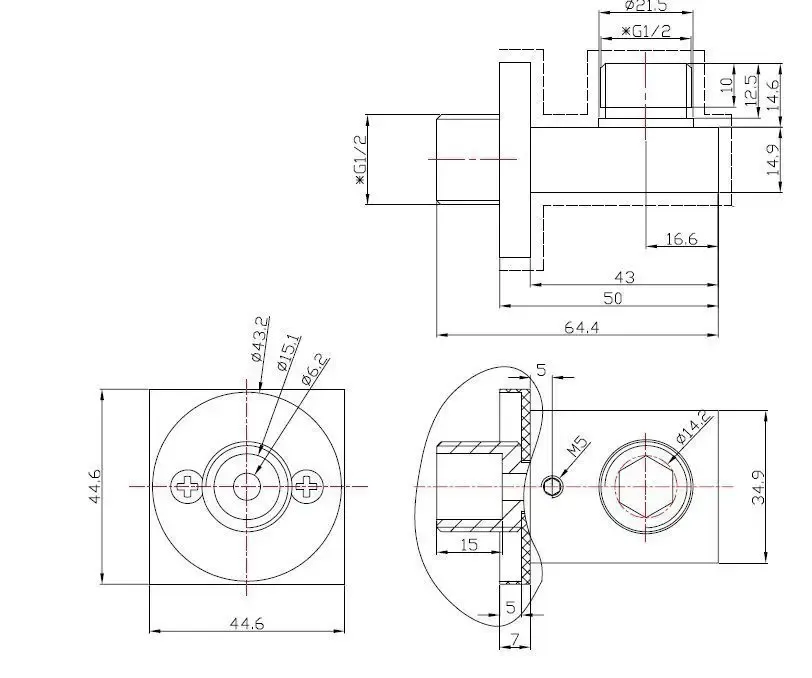 Mueller Cubo messing muur doucheaansluiting vierkant 1/2" chroom Korting