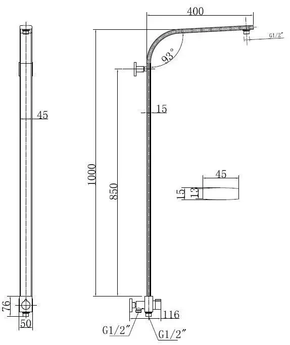 Rechtstreeks Van De Fabrikant Mueller Piatto messing luxe douchestang + omstelknop 45x1000