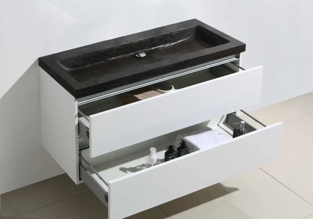 Lambini Designs Trend Stone badkamermeubel hoogglans wit 100cm, 0 kraangaten Lage Kosten