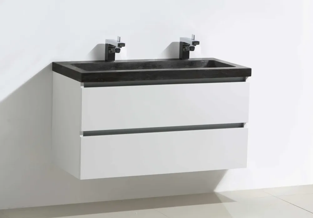 Hoge Kwaliteit Lambini Designs Trend Stone badkamermeubel hoogglans wit 100cm, 2 kraangaten