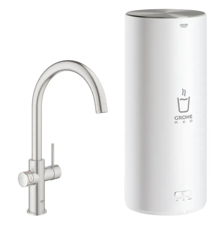 Premium Grohe Red New Duo kokend water kraan met C uitloop en L formaat boiler RVS