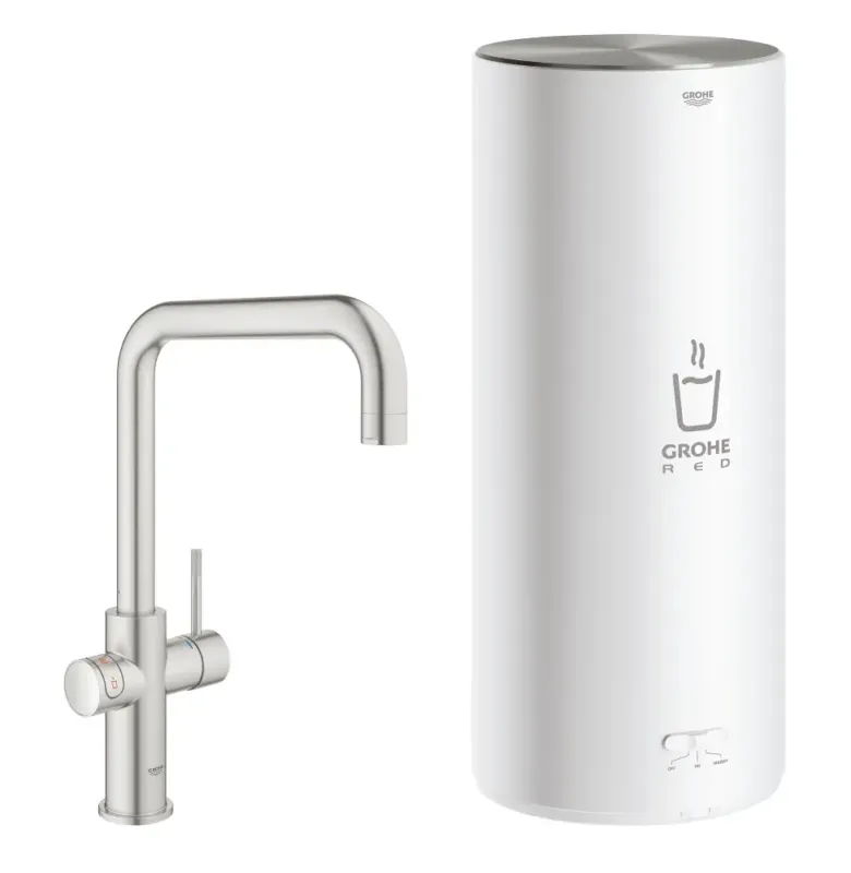 Meest Verkocht Grohe Red New Duo kokend water kraan met U uitloop en L formaat boiler RVS