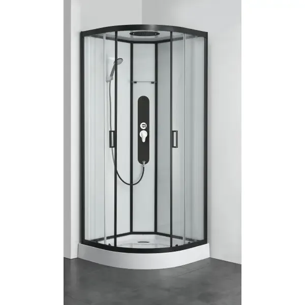 Saniclear Elite complete douchecabine kwartrond 90x90cm mat zwarte profielen Exclusieve Aanbieding