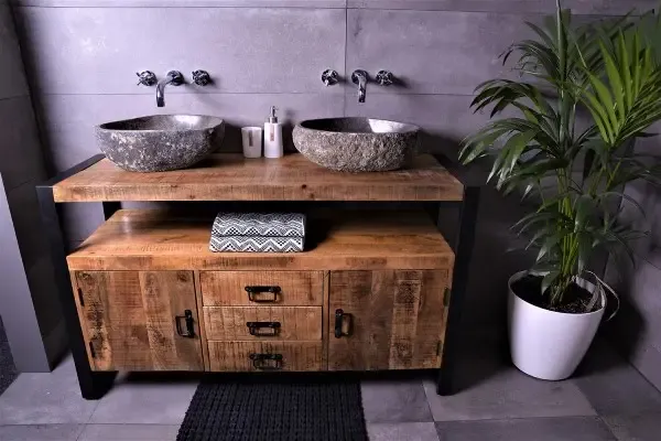 MD Interior Woodz 135cm badkamermeubel mangohout zonder waskommen Veilige Betaling