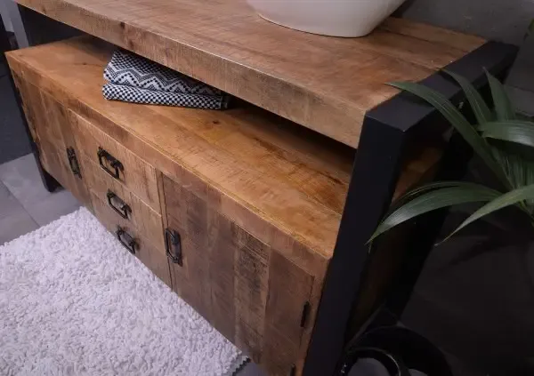 Gratis Retour MD Interior Woodz badkamermeubel 135cm 0 kraangaten met 2 riviersteen waskommen