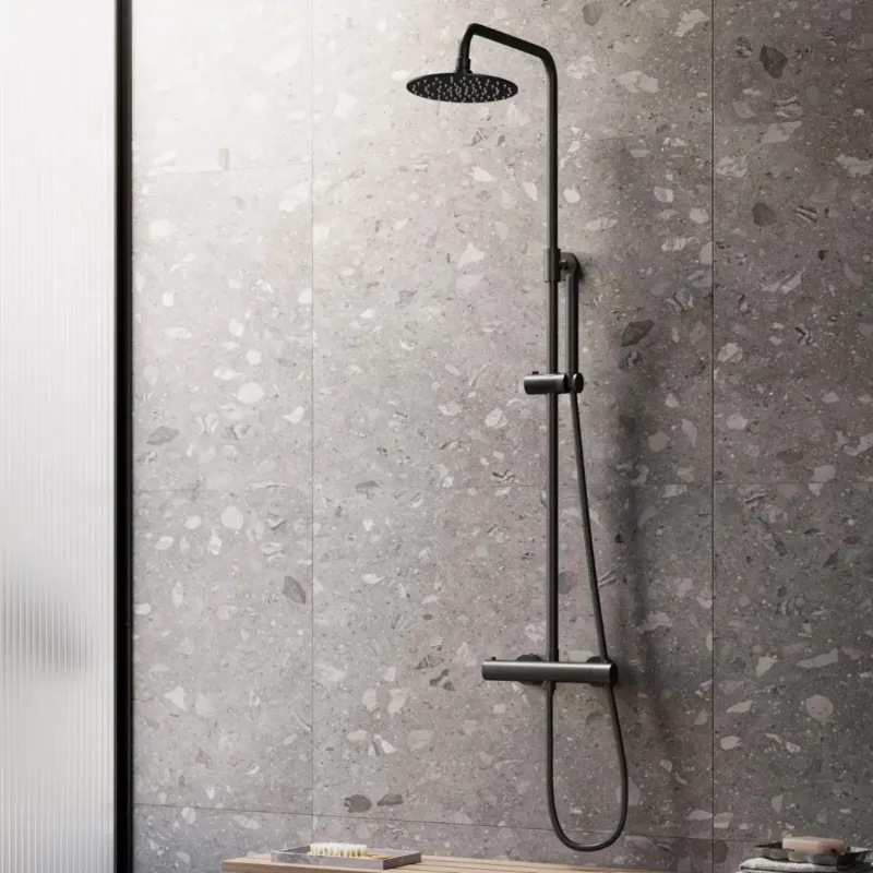 Saniclear Nero mat zwart opbouw regendouche 30cm met thermostaatkraan en staafhanddouche Populair