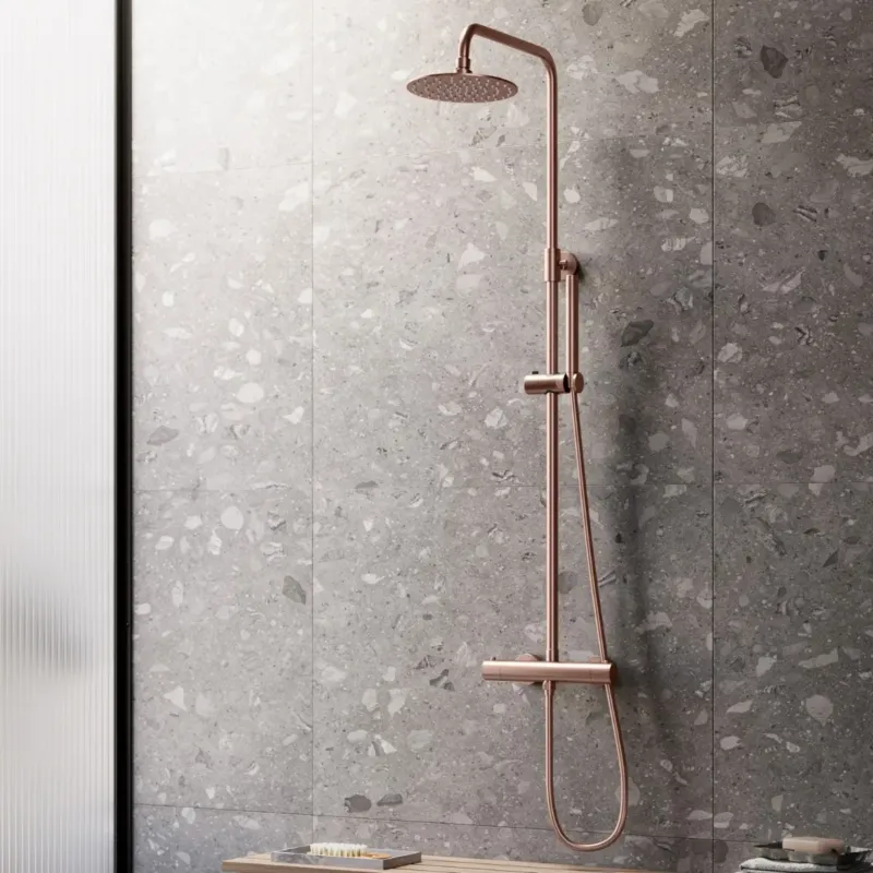 Saniclear Copper opbouw regendouche 30cm met thermostaatkraan en staafhanddouche koperkleurig Meest Verkocht