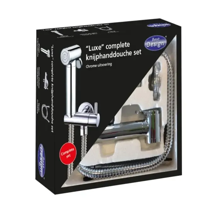 Direct Verzonden Best Design knijp handdouche set inclusief opsteek en slang chroom